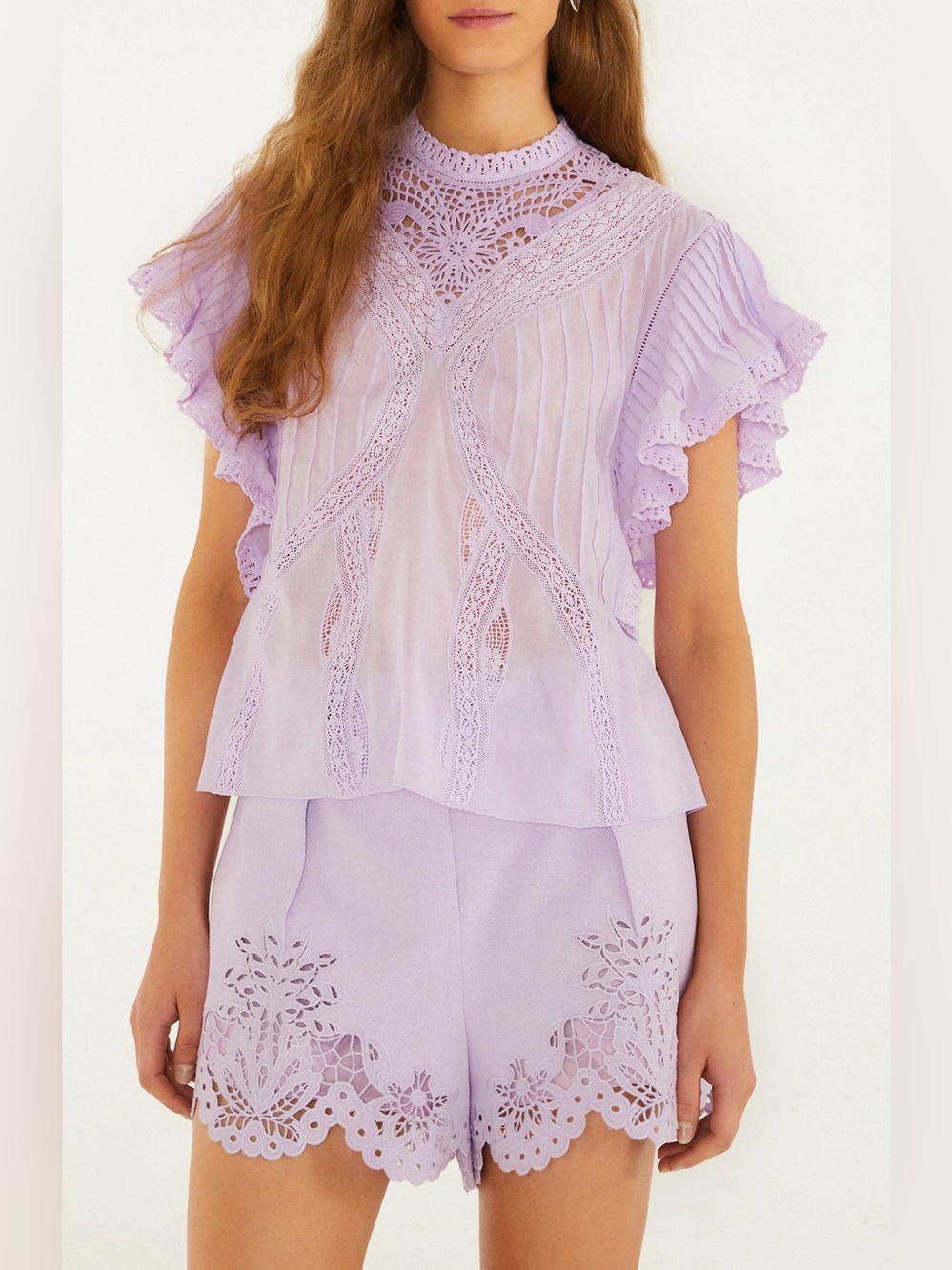 Farm Rio: Lace Ruffle-Sleeve Organic-Cotton Top